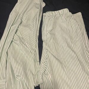 SHEIN Green and White Striped Set